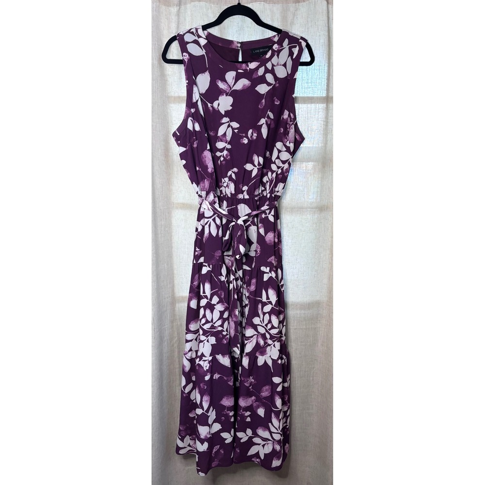 Lane Bryant Purple Floral Tiered Maxi Dress Sleeveless Elastic Waist Size 20